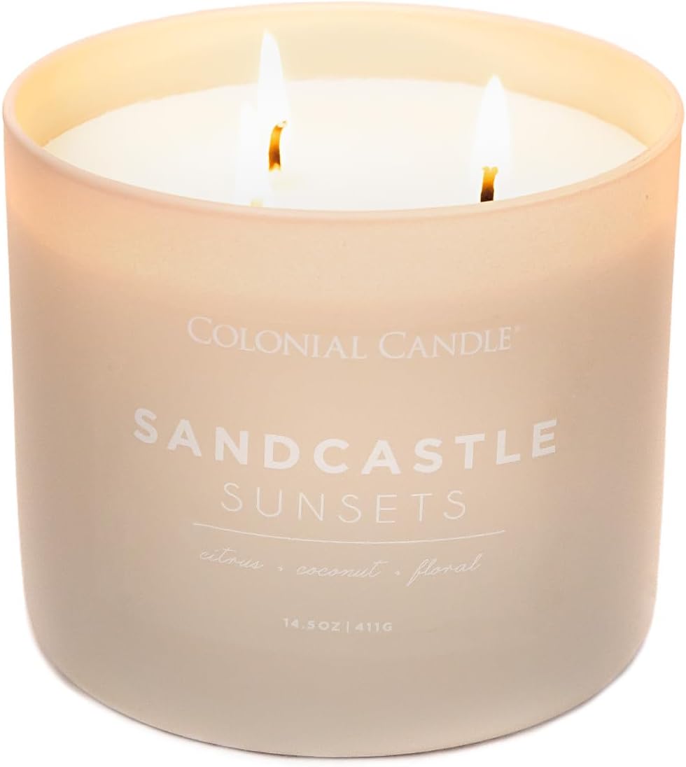Colonial Candle Sandcastle Sunset Scented Jar Candle, Pop of Color Collection, 3 Wick, Green, 14.5 oz - Up to 60 Hours Burn