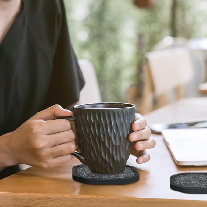 UMIRRO Black Coasters for Tabletop Protection with Super Absorbent Felt Pad - Unique Modern Cup Coasters for Farmhouse, Bar, Office, Home - Set of 4