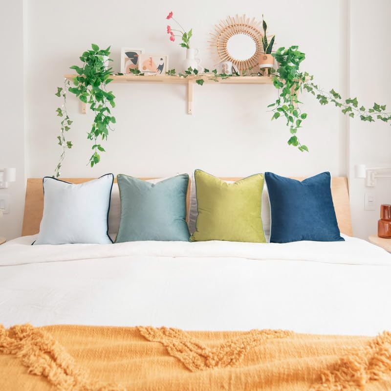 MONDAY MOOSE Decorative Throw Pillow Covers Cushion Cases, Set of 4 Soft Velvet Modern Double-Sided Designs, Mix and Match for Home Decor, Pillow Inserts Not Included (16x16 inch, Green/Blue)