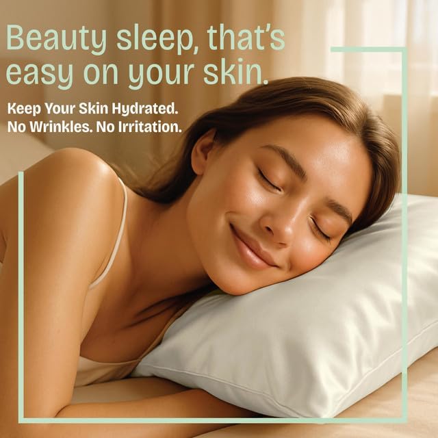 Satin Pillowcase with Zipper, for Hair and Skin Care, Feels Soft and Cool Like a Silk Pillowcase, Satin Pillow Cases 2 Pack, Slik Pillow Cover, Ivory - King Size, Set of 2