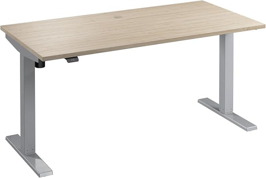 Bush Business Furniture Move 40 Series 60W x 30D Electric in Natural Elm with Silver Base, Ergonomic Sit-Stand Computer Table for Home and Professional Office