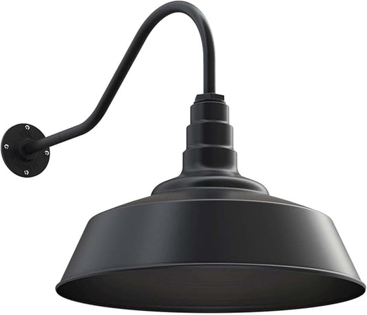 Steel Lighting Co. Redondo Barn Light | Outdoor Wall Mounted | 20 inch Dome | 23 inch Gooseneck | Large Farmhouse Warehouse Light Made in America | Matte Black Exterior/Matte Black Interior