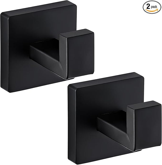 Towel Hooks for Bathrooms, Heavy Duty Wall Mounted Stainless Steel Modern Hook, 4 Pack – Ideal for Hanging Towels, Robes, Coats, in Kitchen, Bedroom, Bathroom, or Hotel (2, Matte Black)
