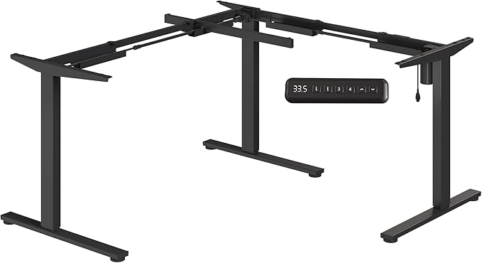SANODESK Electric Height Adjustable 3-Leg L Shaped Standing Desk Frame, Support up to 220lbs, Sit Stand Ergonomic L Desk Frame Only, Black