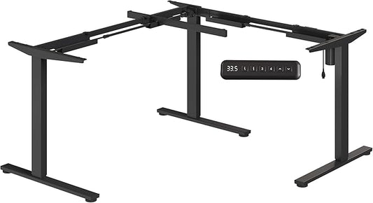 SANODESK Electric Height Adjustable 3-Leg L Shaped Standing Desk Frame, Support up to 220lbs, Sit Stand Ergonomic L Desk Frame Only, Black