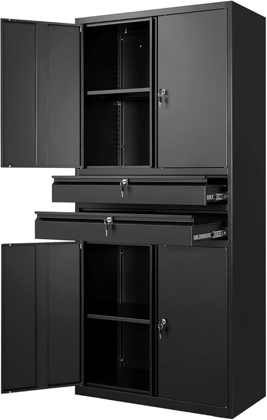 Yizosh Metal Garage Storage Cabinet with Locking Doors and Adjustable Shelves, 71" Tool Storage Cabinet with 2 Drawer for Garage,Warehouse