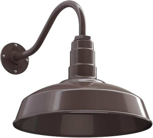 Steel Lighting Co. Gardena Barn Light | Outdoor Wall Mounted | 16" Dome | 16" Gooseneck | Farmhouse Light Made in America | Dark Bronze Exterior/Dark Bronze Interior