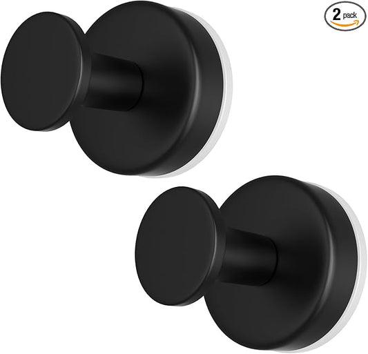 Suction Cup Hooks for Shower, Towel Hooks for Hanging Towels, Robes, Bath Balls, Stainless Steel Shower Hooks for Bathroom Wall, Glass Door, Kitchen, Mirror, Tile (2 Pack，Black)