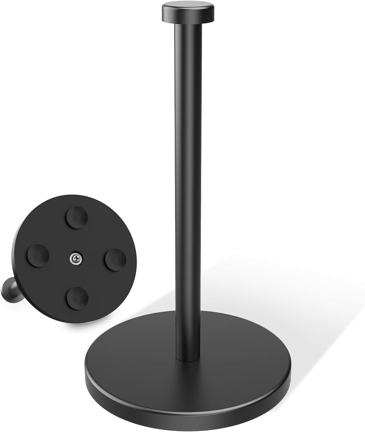VEHHE Black Paper Towel Holder Countertop, Stainless Steel Paper Towel Holder Stand with Weighted Base Suction Cups for Kitchen Bathroom