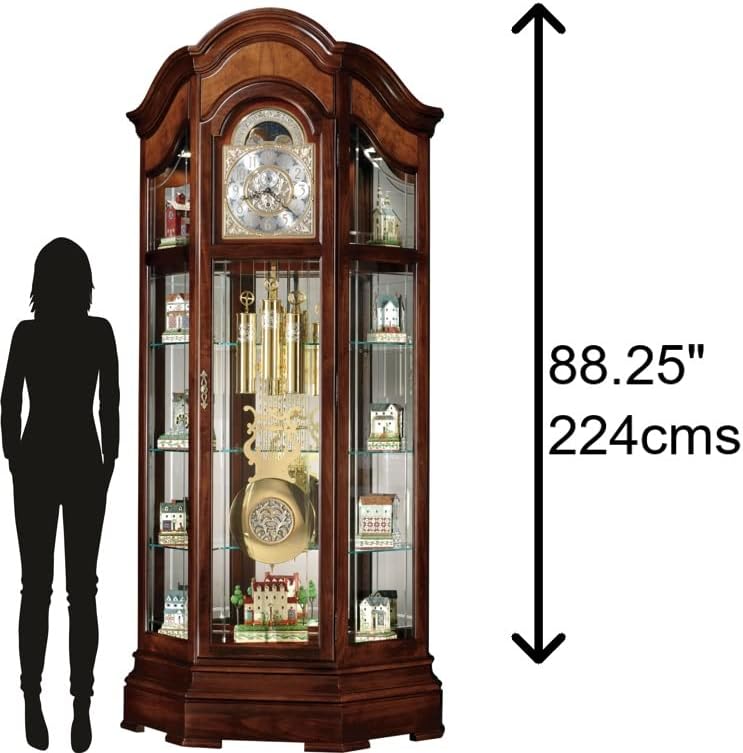 Howard Miller Liskov Floor Clock II, Wood Finish Curio Cabinet, Triple Chimes & Pendulum Volume Control Storage Cabinets, Led Illuminated Shelves Best for Home Decor, Office & Farmhouse