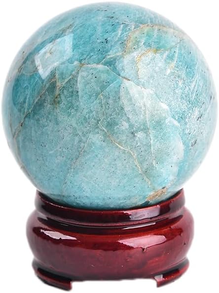 JIC Gem Amazonite Crystal Ball with Wood Stand Gemstone Sphere,Healing Crystal Balls for Reiki Chakra Decoration Fengshui (30-40mm)