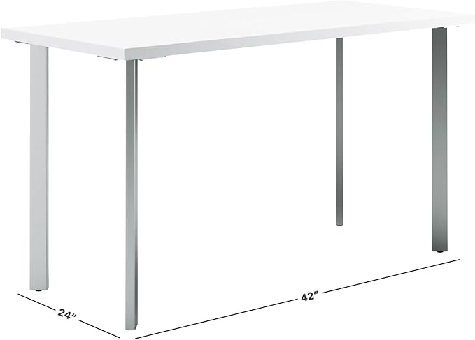 HON Coze Home Office Desks, Sturdy Table Computer Desk, 42", White Top, Silver Base