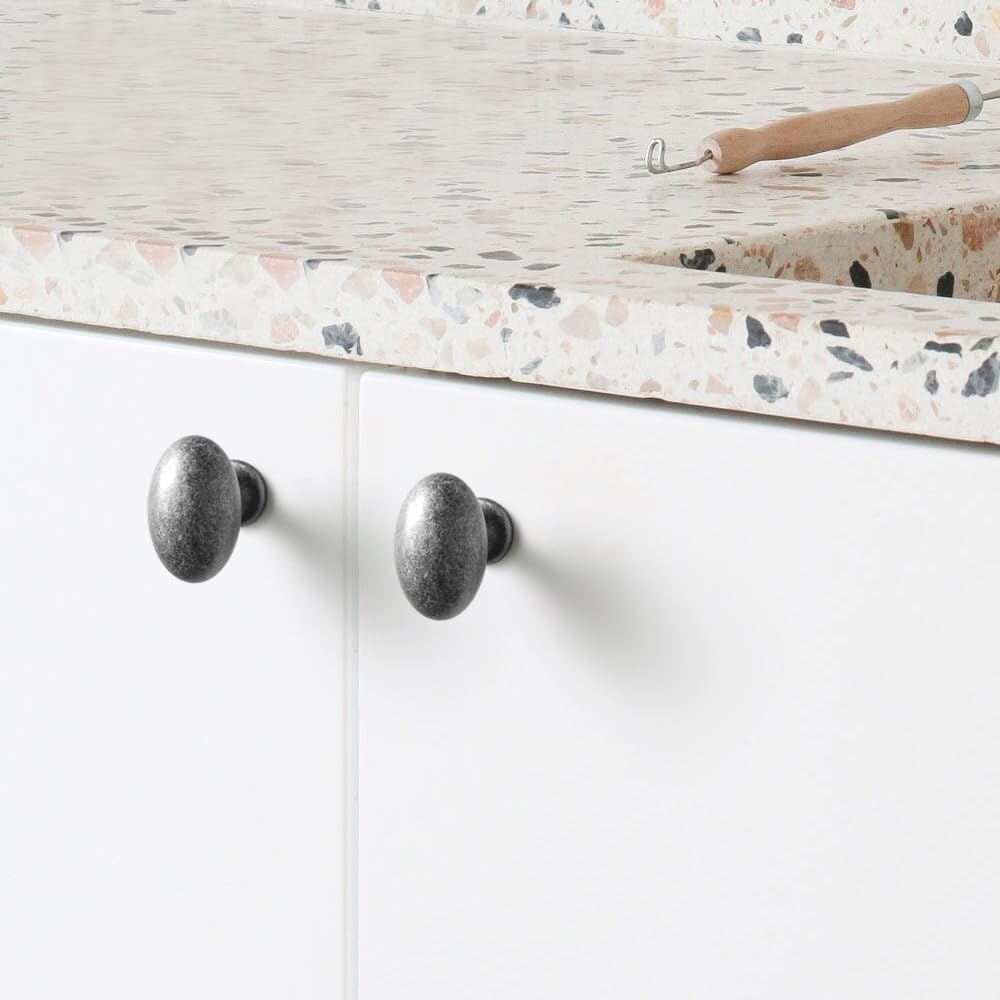 Goo-Ki 1.2 Inch(36MM) Oval Weathered Nickel Drawer Knobs, Retro Pewter Zinc Alloy for Cabinet Knobs for Dresser,6 Packed