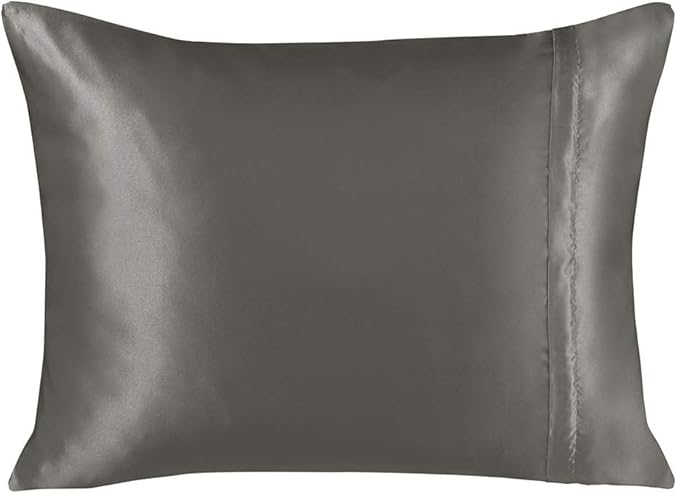 Satin Pillowcase with Zipper, for Hair and Skin Care, Feels Soft and Cool Like a Silk Pillowcase, Satin Pillow Cases 2 Pack, Slik Pillow Cover, Grey, Queen Size, Set of 2
