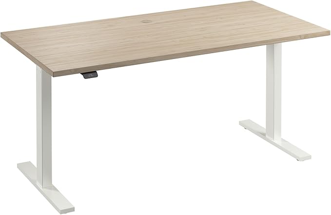 Bush Business Furniture 60-inch Electric Height Adjustable Standing Desk, Ergonomic Sit-Stand Computer Table for Home and Professional Office, Move 60 Series, Natural Elm with White Base