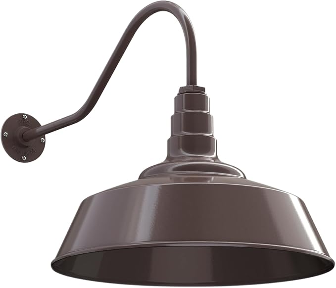 Steel Lighting Co. Redondo Barn Light | Outdoor Wall Mounted | 20 inch Dome | 23 inch Gooseneck | Large Farmhouse Warehouse Light Made in America | Dark Bronze Exterior/Dark Bronze Interior