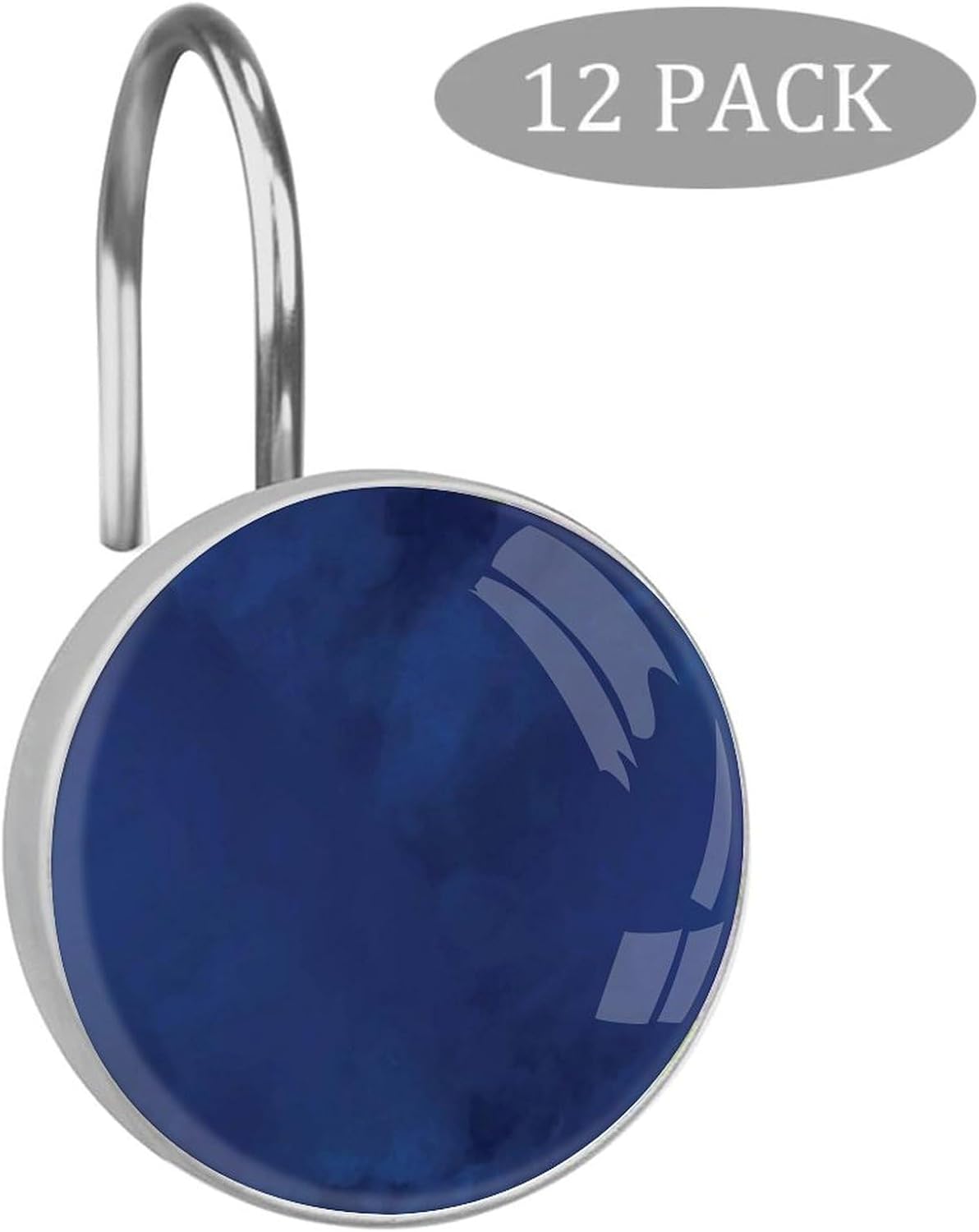 Navy Blue Shower Curtain Hooks,12 Pcs Rust Proof Glass Surface Stainless Steel Curtain Rings for Bathroom Bedroom Living Room Kitchen Home Shower Rods Decor