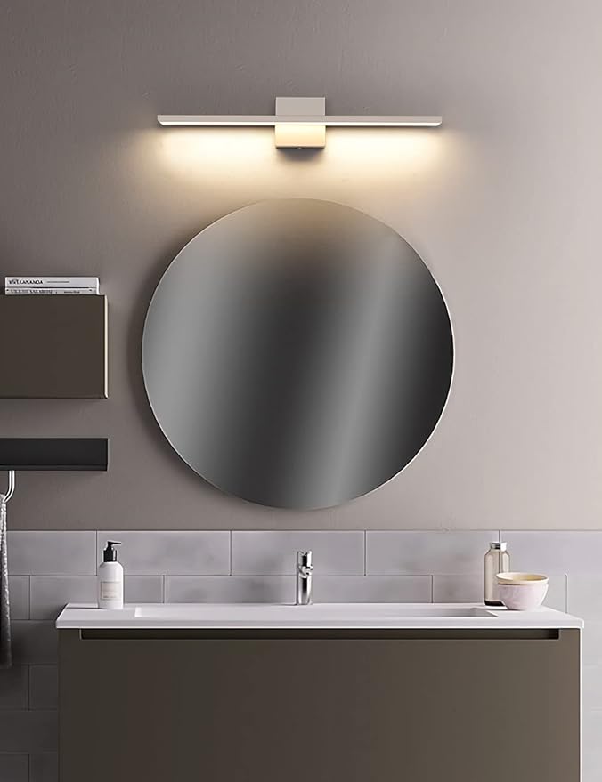 JUSHENG Brushed Nickel Bathroom Vanity Light Modern Dimmable Vanity Light Bar LED Bathroom Lighting 24 Inch 24W 3000K Warm White