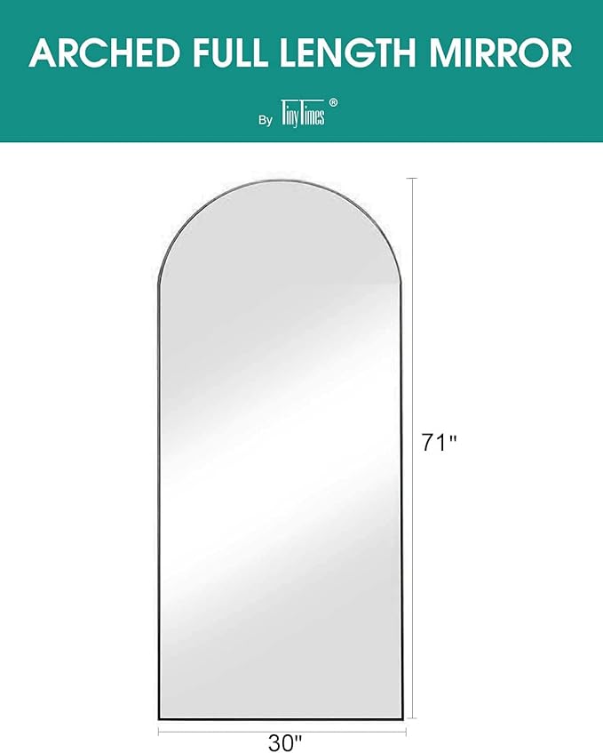 TinyTimes 71''x30'' Oversized Arched Full Length Mirror Large Full Body Floor Mirror with Stand for Hanging, Big Full Size Long Mirror with Aluminum Frame for Bedroom, Living Room (Black)