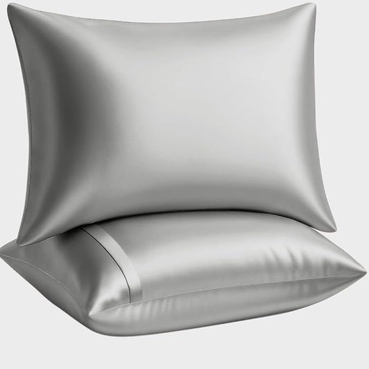 Satin Pillowcase with Zipper, for Hair and Skin Care, Feels Soft and Cool Like a Silk Pillowcase, Satin Pillow Cases 2 Pack, Slik Pillow Cover, Grey, King Size, Set of 2