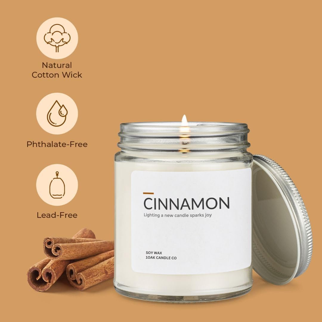 1OAK Soy Wax Scented Candles (Cinnamon) - Soy Candles for Home Scented - Long Burning Premium - Hand-Poured (7oz.)