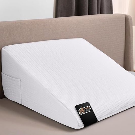 GORILLA GRIP Bed Wedge Pillow for Sleeping, Soft Dual Layer Memory Foam, Stay in Place Dots, Breathable, Ergonomic Headboard Triangle Sleep Support, Reading Elevation Anti Snoring, 12in White
