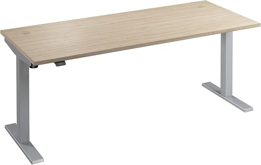 Bush Business Furniture Move 40 Series 72W x 30D Electric in Natural Elm with Silver Base, Ergonomic Sit-Stand Computer Table for Home and Professional Office