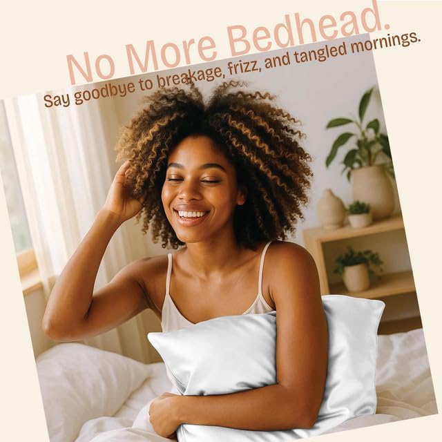 Satin Pillowcase with Zipper for Hair and Skin Care, Feels Soft and Cool Like a Silk Pillowcase, White Satin Pillow Cases 2 Pack, Slik Pillow Cover, Standard Size - Set of 2