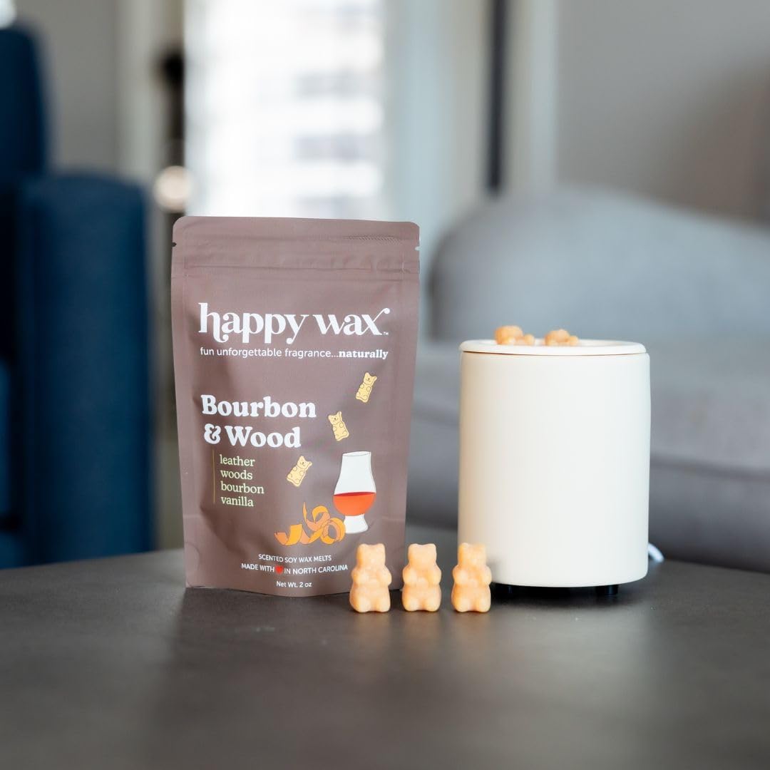 Happy Wax Mini Mod Warmer for Scented Wax - Small Tabletop with Timer for Home Fragrance - Electric, Ceramic with Removable No Mess Silicone Wax Dish (Bone)