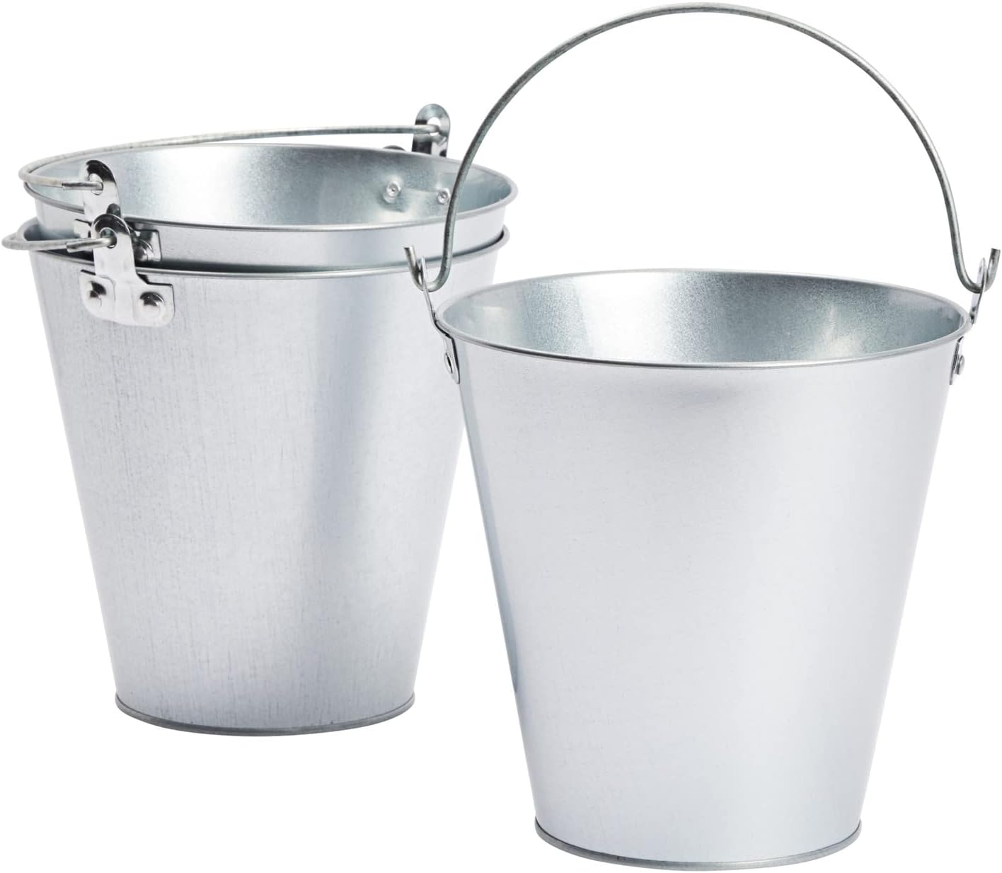 Juvale Metal Bucket 3-Pack - 7 in Top Dia x 4.5 in Bottom x 7.2 in H, 100 oz, Silver - Ice Bucket & Beer Chiller Tin Pails, Galvanized Party Pails for Centerpieces