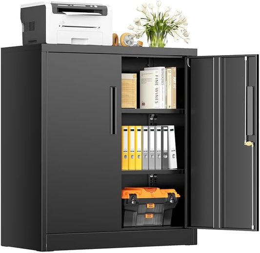 SUNCROWN Metal Storage Cabinets, 36”Locking Cabinet with Doors and Adjustable Shelves, Steel Utility Tool Garage Cabinets for Home, Office, Kitchen,Warehouse, Black