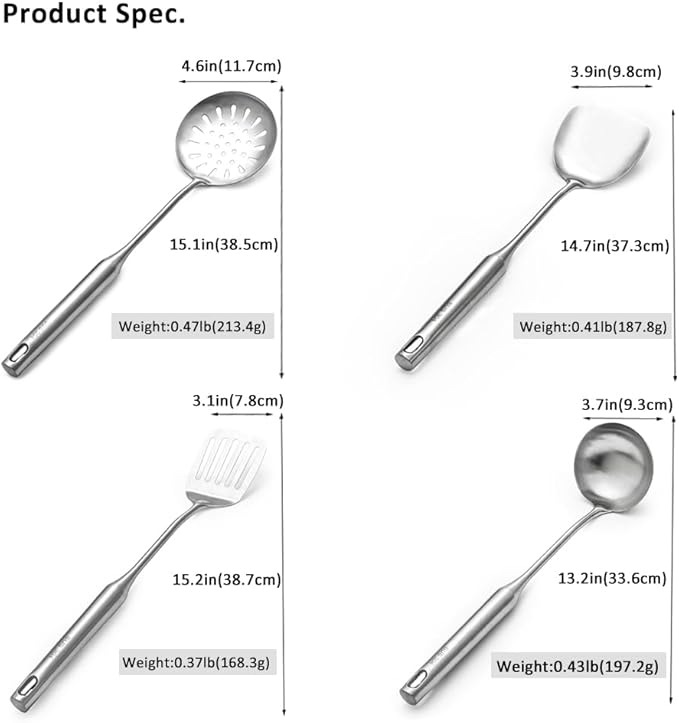 304 Stainless Steel Kitchen Utensils Set 4 Pcs Cooking Utensil, Spatula, Soup spoon, Leaking shovel, Kitchen Tools Set (4 Pieces Set)