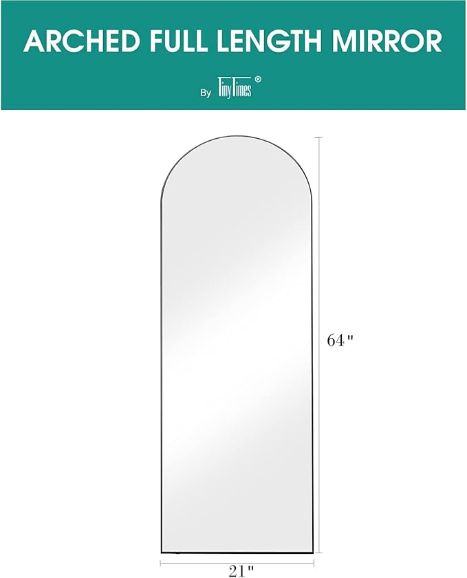 TinyTimes 64''x21'' Arched Full Length Mirror with Stand, Full Body Mirror, Mirrors Full Length Floor Freestanding, Wall Mounted Mirrors for Bedroom Living Room Cloakroom (Black)