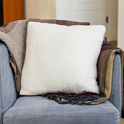 SAMIAH LUXE Cream Teddy Boucle Pillow Covers 18x18 2pcs for Home Living Room Decor, Sherpa Textured Decorative Throw Pillow Covers for Boho Decor, Square Throw Cushion Euro Shams for Modern Farmhouse