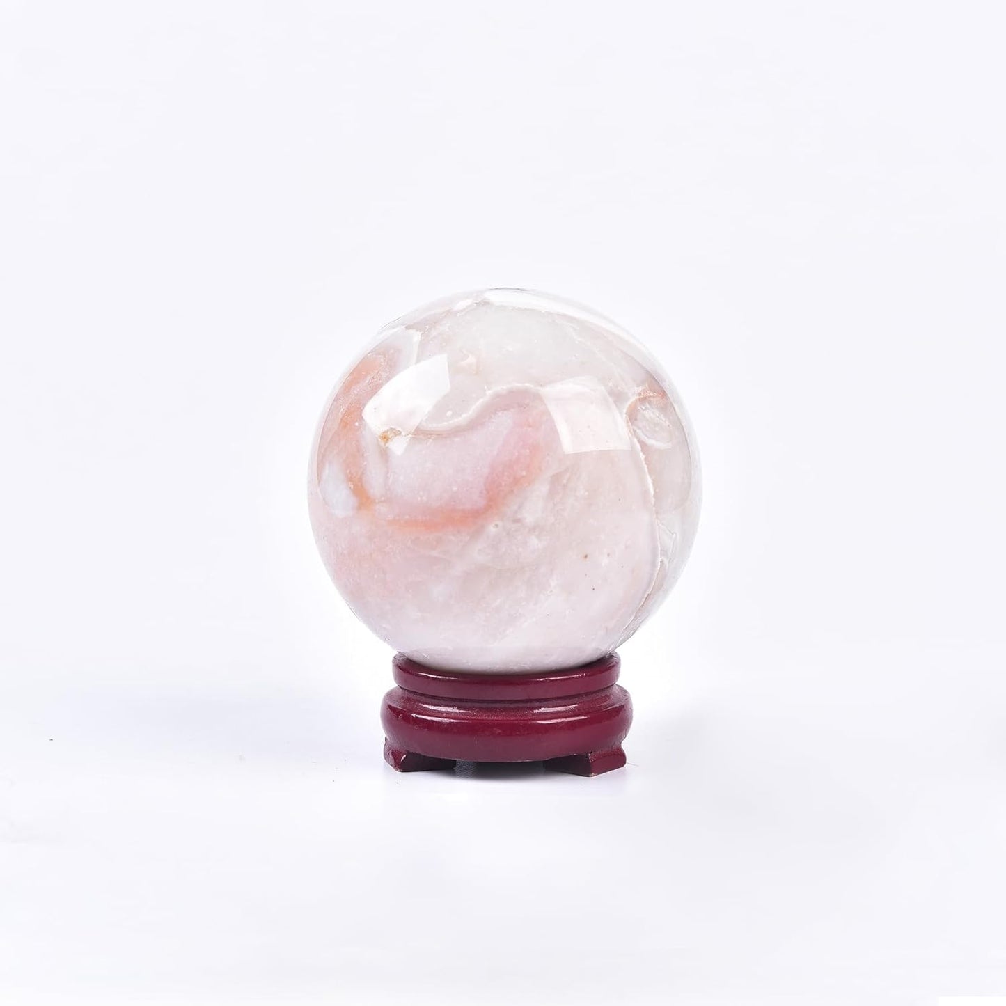 JIC Gem Large Pink Crystal Sphere with Stand Agate Crystal Ball Gemstone Decorative Ball for Home Decor Altar Reiki Healing Gift 80-90mm