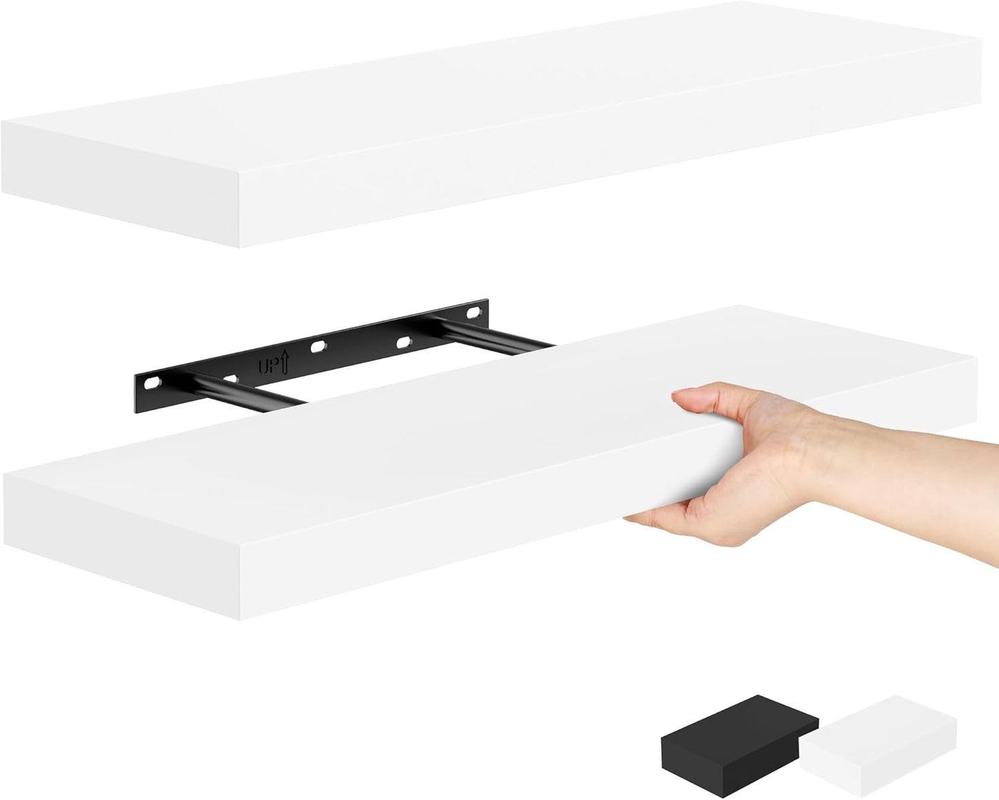 Bellsal Floating Shelves - White Engineered Wood Wall Shelf Set of 2, 24" Wall Mounted Floating Shelf for Kitchen, Living Room, Bedroom, Bathroom Storage, Book Shelf for Home Decor