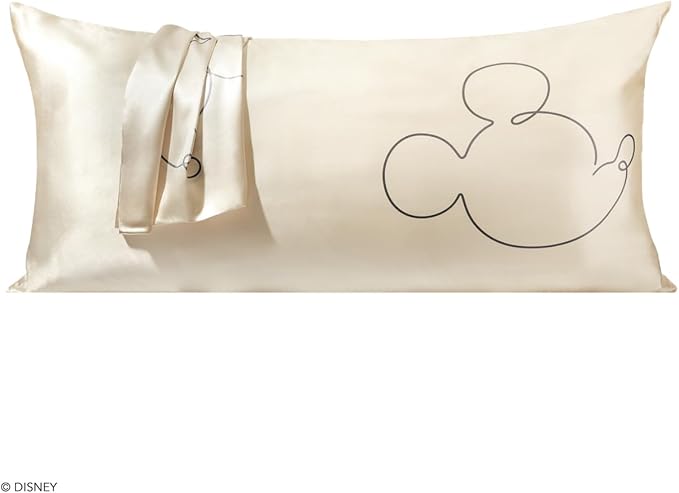 Kitsch Disney Mickey Mouse Satin Pillowcase with Zipper Softer Than Silk, Cooling Pillow Case for Hair & Skin, Wrinkle-Free, Machine Washable, King Size 19x36
