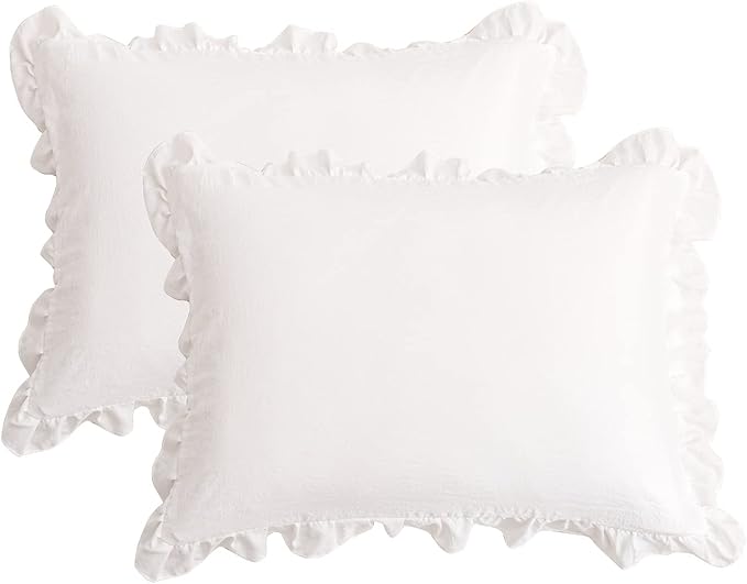 White Pillowcases, King Pillowcases Set of 2, Offwhite Ruffle Pillow Shams, Cute Pillow Covers 2 Pack (King (20''x36''), White)