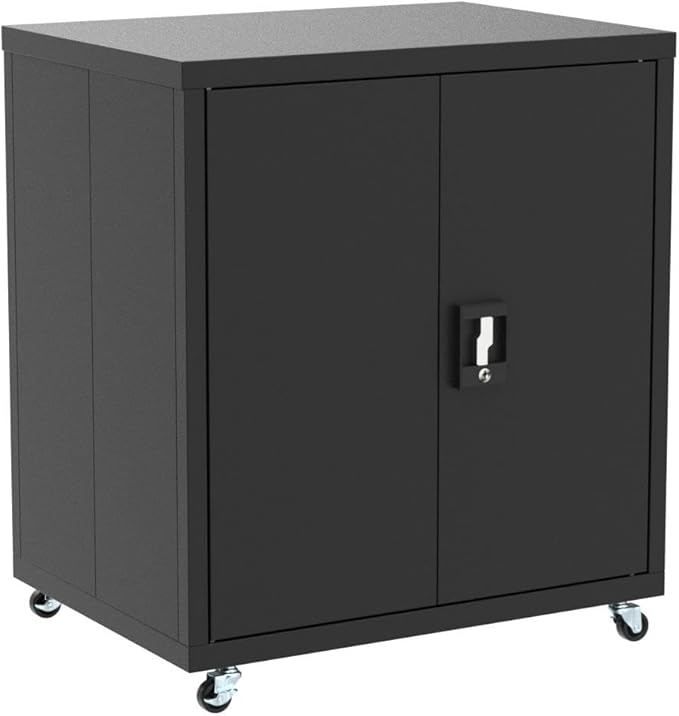 LUCYPAL Metal Storage Cabinet with Wheels,31.5" H Steel Storage Cabinet with Locking Doors and Adjustable Shelves,Metal Garage Storage Cabinets for Home Office,Kitchen,Black