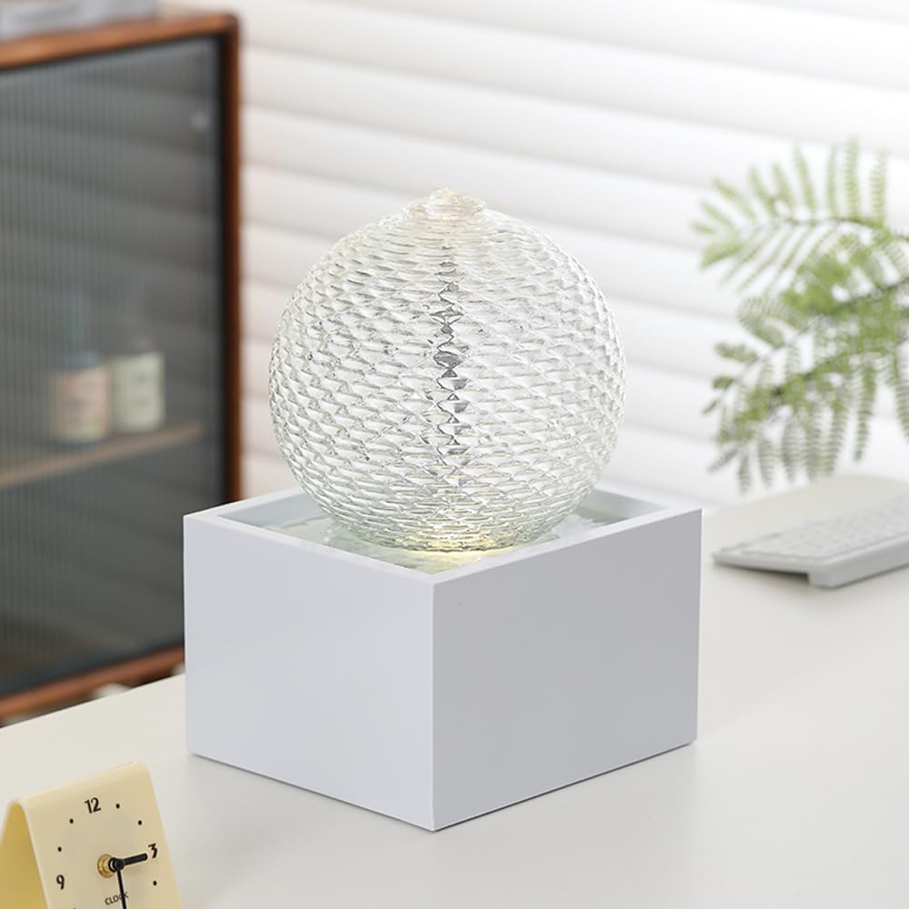 Indoor Water Feature Tabletop Ceramic Fountain Home Kitchen Office Decoration Modern Design Style (White Bigger Size)