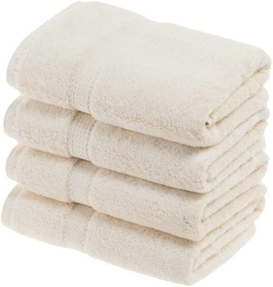 Superior Egyptian Cotton Pile Hand Towel Set of 4, Ultra Soft Luxury Towels, Thick Plush Essentials, Absorbent Heavyweight, Guest Bath, Hotel, Spa, Home Bathroom, Shower Basics, Cream