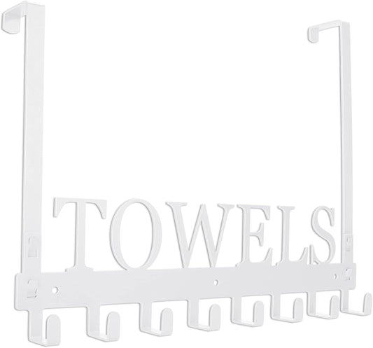 Over The Door Hooks, Towel Rack for Bathroom Towel Holder for Hanging Heavy Duty, Wall Mount Towel Hanger with 8 Hooks for Bedroom Bathroom Kitchen Towels,White