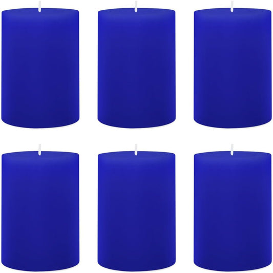 6 Packs 2.75x3.25 Inch Blue Colored Pillar Candles, Unscented Dripless Non-Toxic Smokeless Clean Long Lasting Burning Cylinder Candles for Home Dinner Table Decoration Emergency Power Outage