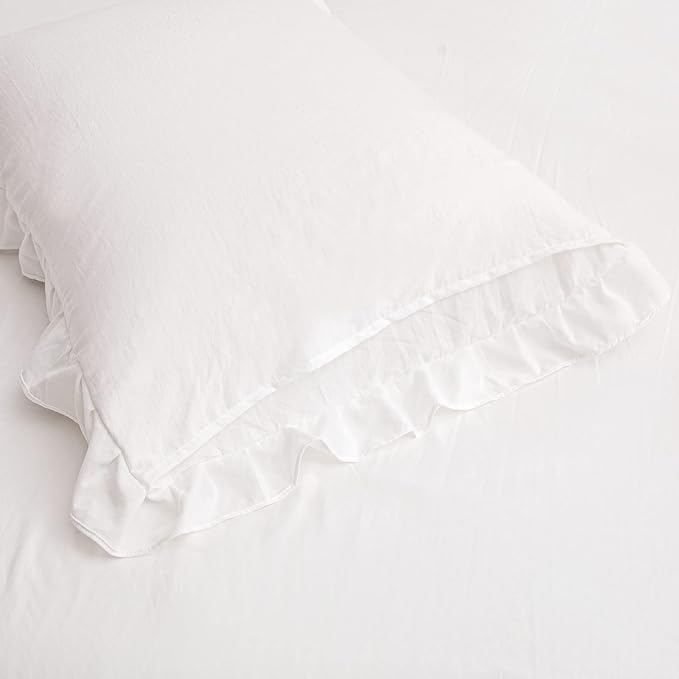 White Pillowcases, King Pillowcases Set of 2, Offwhite Ruffle Pillow Shams, Cute Pillow Covers 2 Pack (King (20''x36''), White)