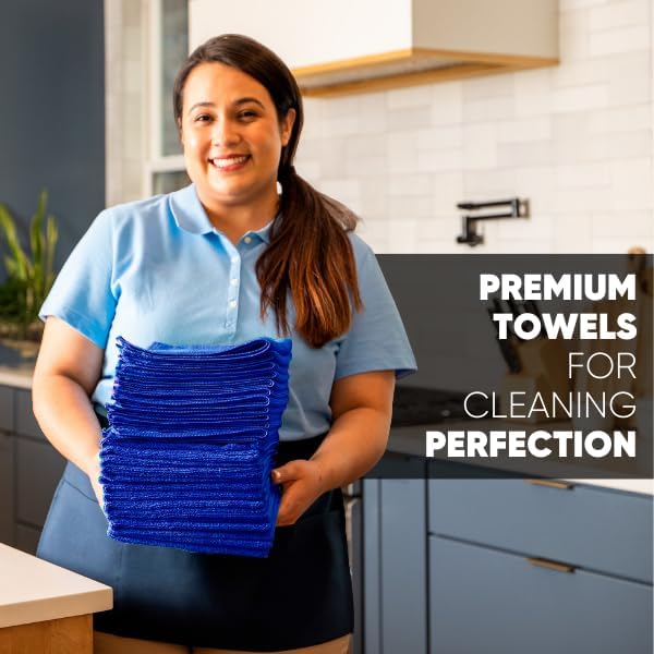 MW Pro Multi-Surface Microfiber Towel – 12 Pack | Premium Cleaning Cloth | Clean, Buff, Dust, Polish, Absorb | Large 16"x16" (Dark Blue)