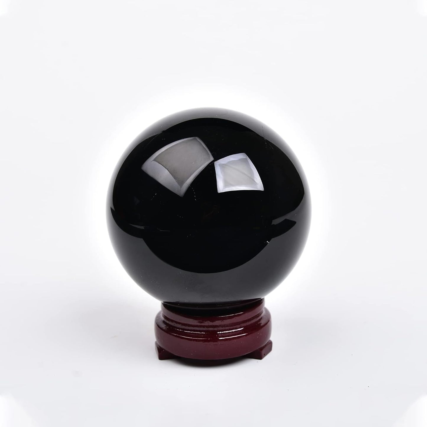 JIC Gem Small Black Obsidian Sphere Crystal Ball with Wooden Stand for Fengshui Healing Meditation Decoration (60-70mm)