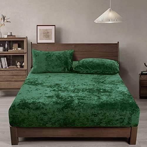 PHF Truly Velvet Fitted Sheet Only King Size, Christmas Luxury Super Soft Cozy Fuzzy Fleece Bottom Sheet with Deep Pocket Up to 16",Suitable for Fall Winter Spring, No Pillowcases, Emerald Green