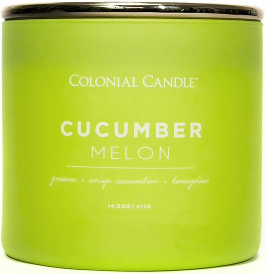 Colonial Candle Cucumber Melon Scented Jar Candle, Pop of Color Collection, 3 Wick, Green, 14.5 oz - Up to 60 Hours Burn