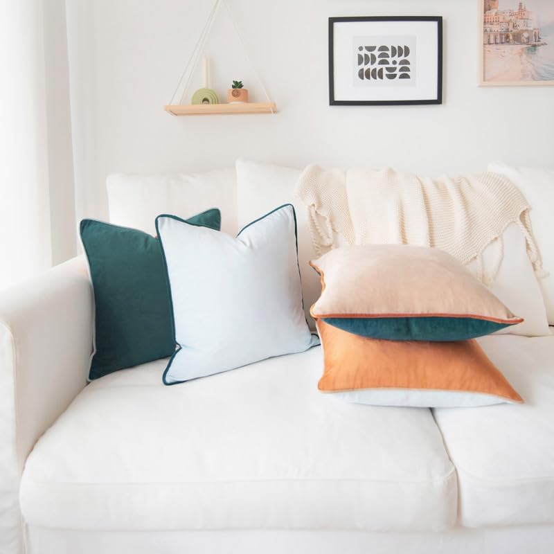 MONDAY MOOSE Decorative Throw Pillow Covers Cushion Cases, Set of 4 Soft Velvet Modern Double-Sided Designs, Mix and Match for Home Decor, Pillow Inserts Not Included (16x16 inch, Orange/Green)