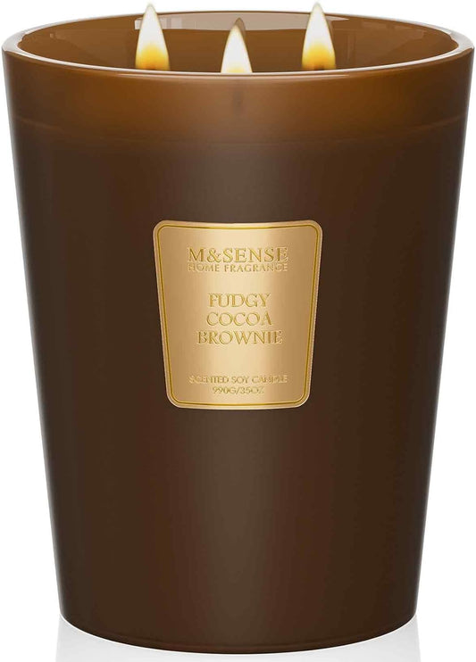 M&SENSE Fudgy Cocoa Brownie Scented Candle 35oz 150H Burn Time Long Lasting, 3-Wick Natural Aromatherapy Candle Highly Scented, Home Fragrance Housewarming Gifts